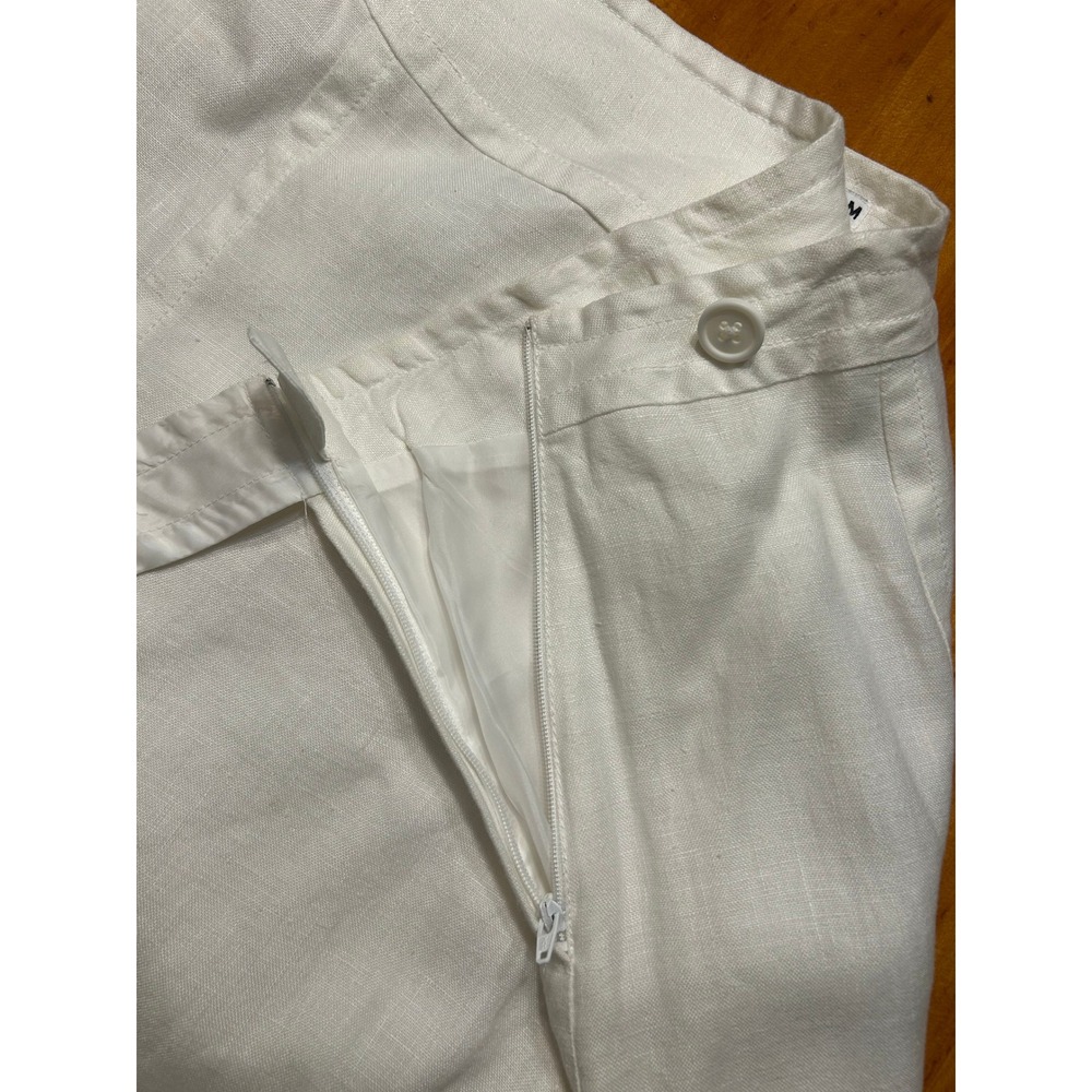 H&M White 100% Linen Lagenlook Midi Skirt Size 14 A-Line Lined Summer Classic - Picture 11 of 16